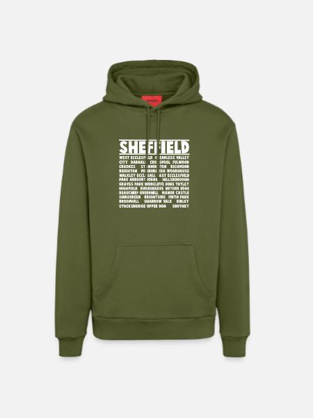 Sheffield City (White) - Organic Relaxed Hoodie Made in EU - MOSS GREEN