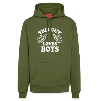This guy loves boys - Organic Relaxed Hoodie Made in EU - MOSS GREEN - Front