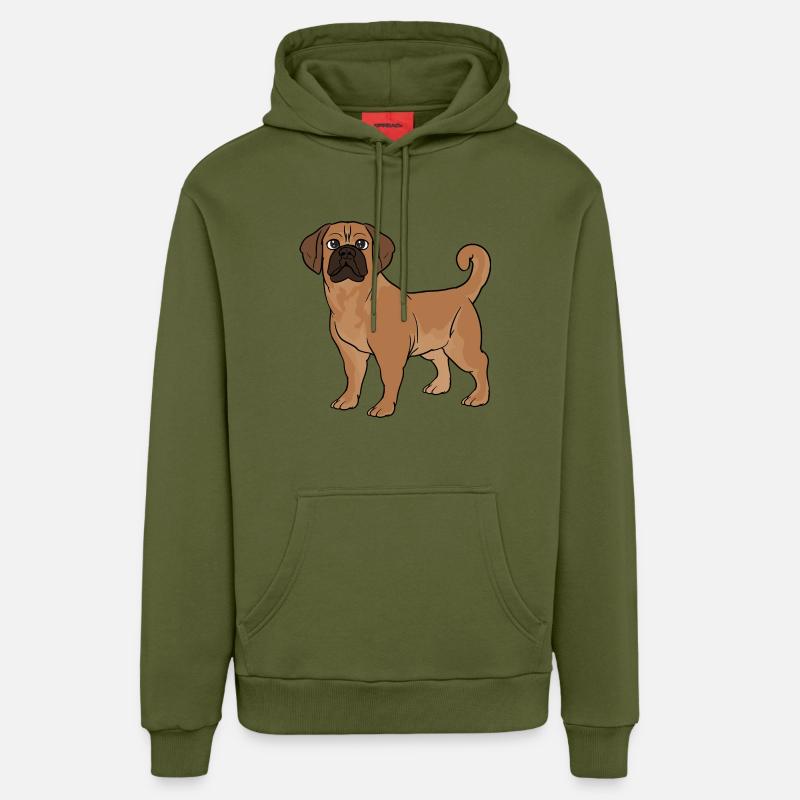 Puggle beagle carlin - Sweat à capuche bio décontracté fabriqué en UE - MOSS GREEN