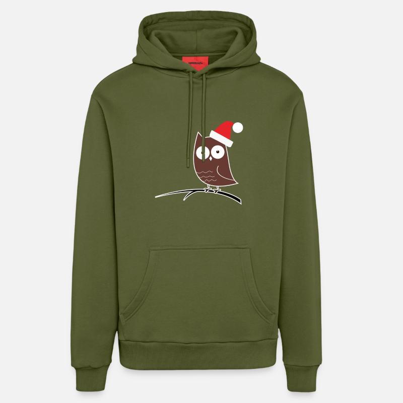 Die Weihnachts-Eule! Geschenk Idee - Organic Relaxed Hoodie Made in EU - MOSS GREEN