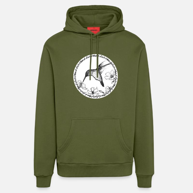 cercle de fleurs colibri - Sweat à capuche bio décontracté fabriqué en UE - MOSS GREEN