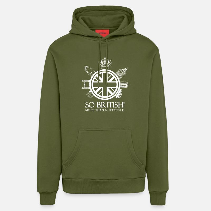 SO BRITISH White version - Sweat à capuche bio décontracté fabriqué en UE - MOSS GREEN