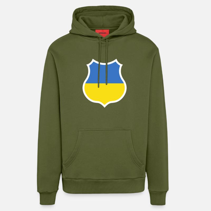 Armoiries de l'Ukraine - Sweat à capuche bio décontracté fabriqué en UE - MOSS GREEN