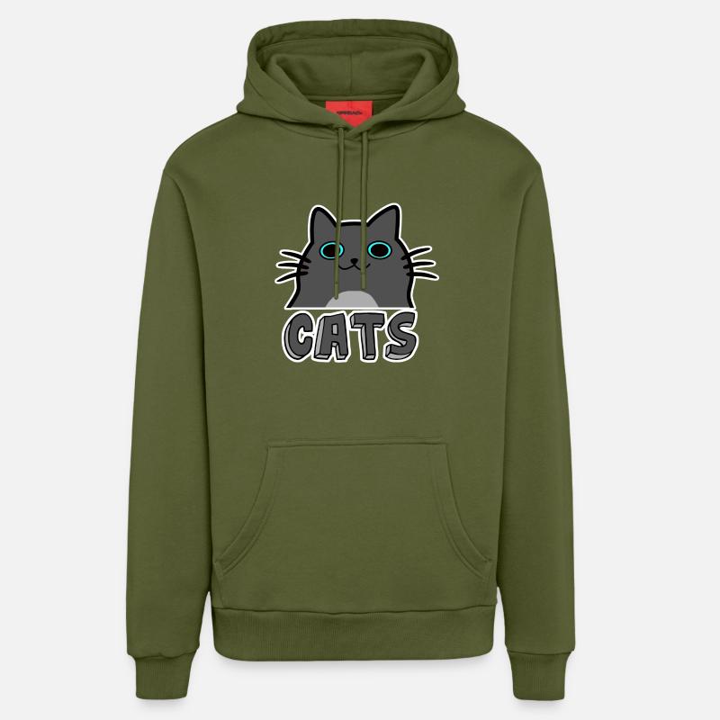 Chats de dessin animé - Sweat à capuche bio décontracté fabriqué en UE - MOSS GREEN