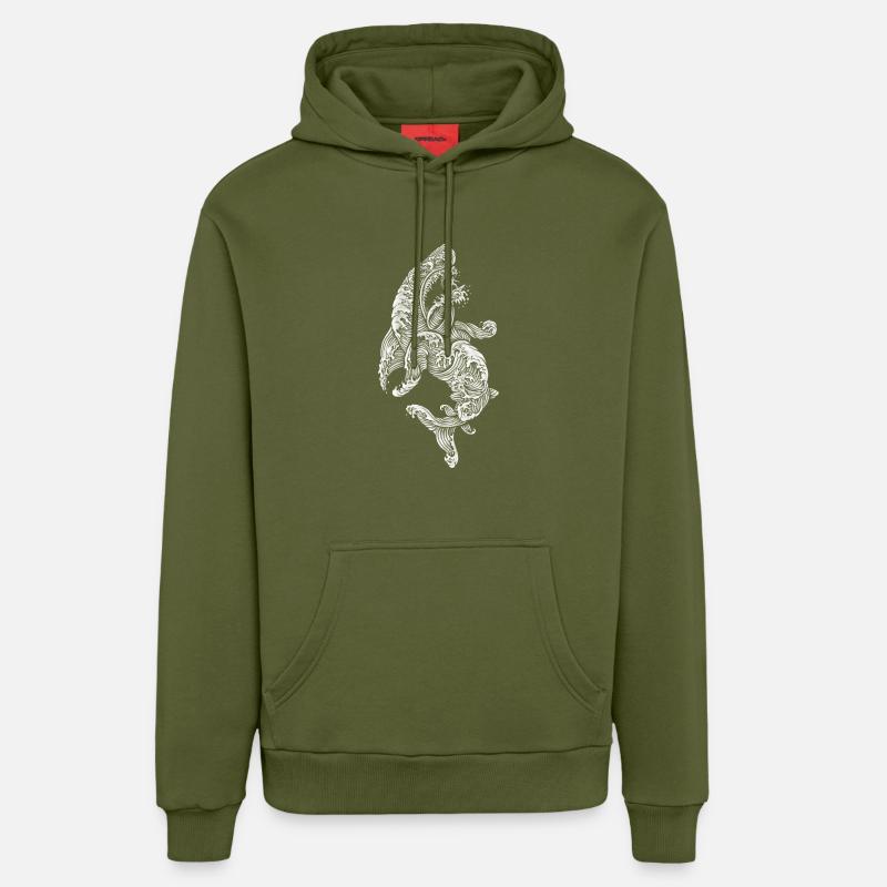 Shark Surfer - Sweat à capuche bio décontracté fabriqué en UE - MOSS GREEN