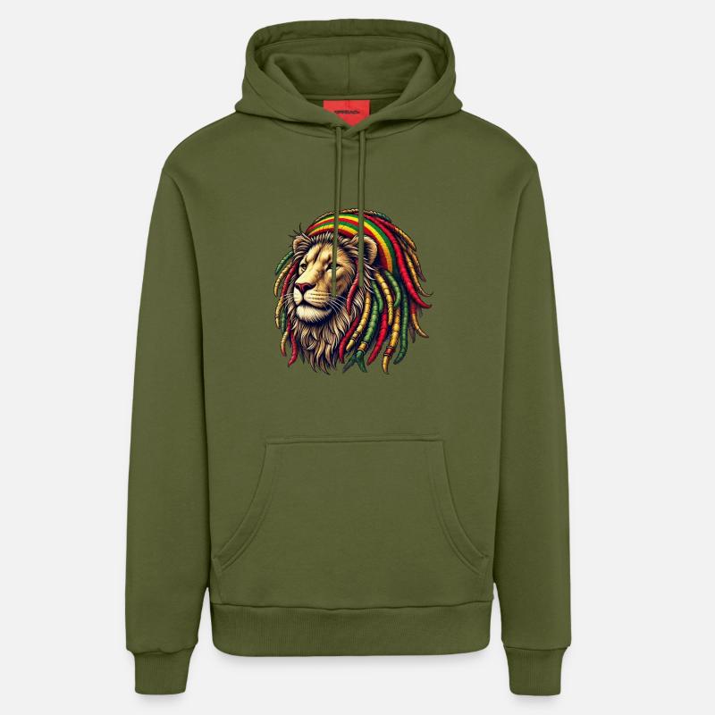 Rasta Lion - Sweat à capuche bio décontracté fabriqué en UE - MOSS GREEN