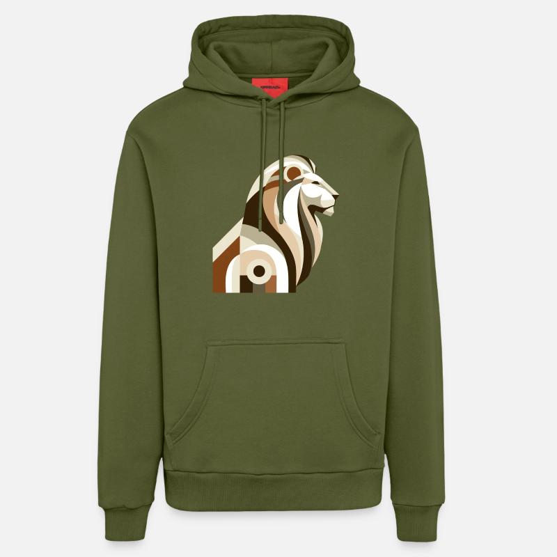 Lion abstrait - Sweat à capuche bio décontracté fabriqué en UE - MOSS GREEN