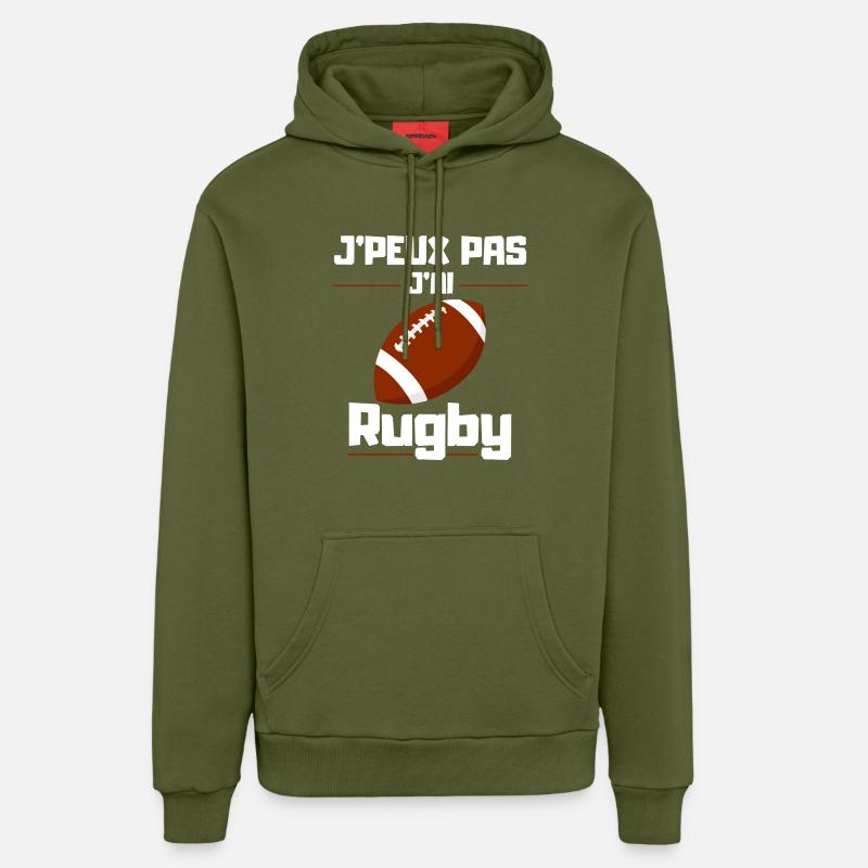 J'Peux pas j'ai Rugby - Sweat à capuche bio décontracté fabriqué en UE - MOSS GREEN