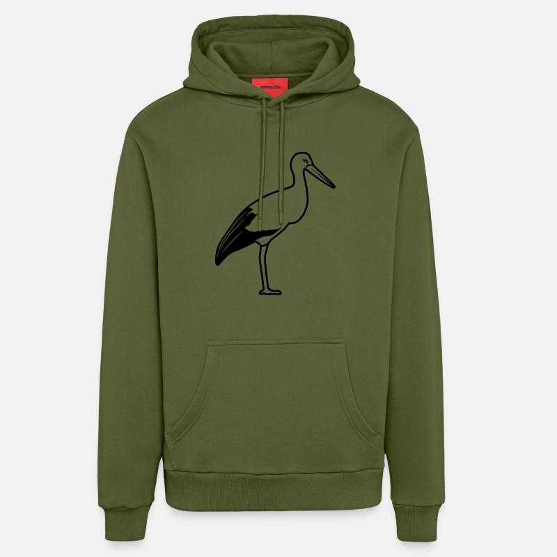 stands de cigogne - Sweat à capuche bio décontracté fabriqué en UE - MOSS GREEN