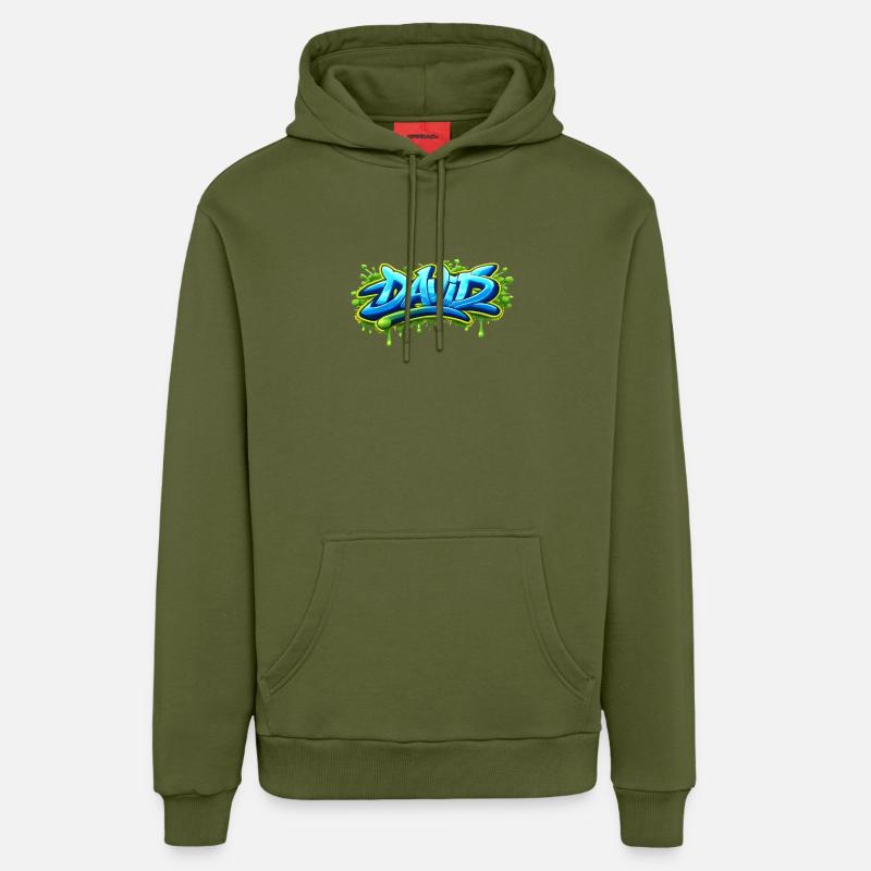 Graffiti name DAVID printable on everything  - Sweat à capuche bio décontracté fabriqué en UE - MOSS GREEN