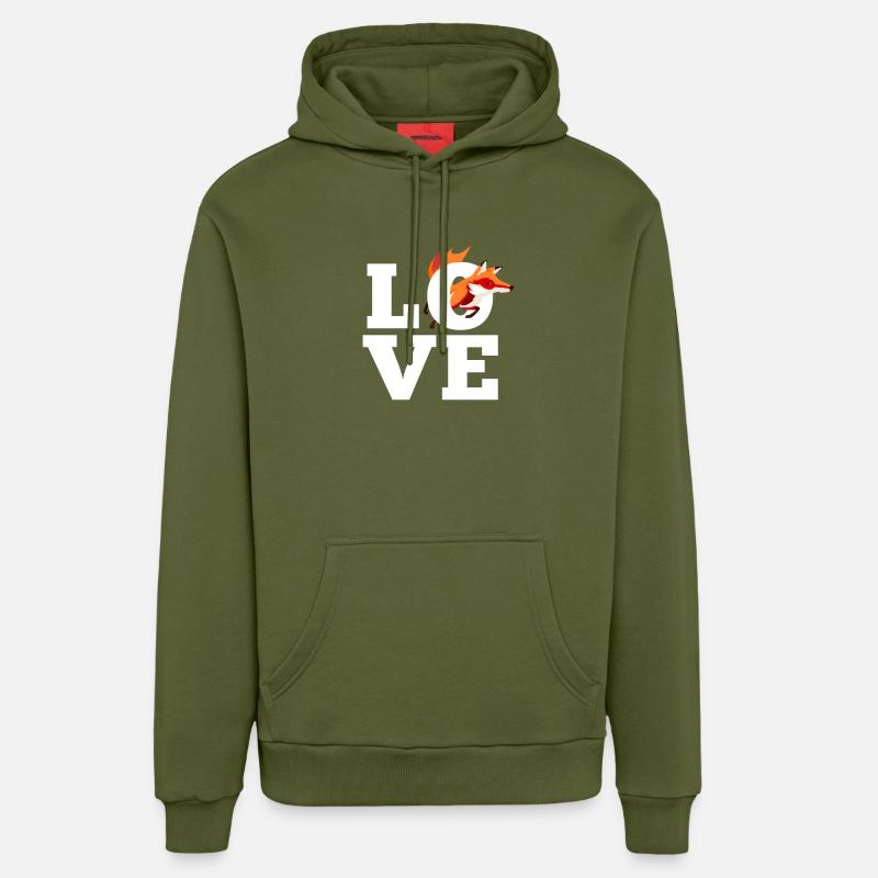 Renard Love Fox - Sweat à capuche bio décontracté fabriqué en UE - MOSS GREEN