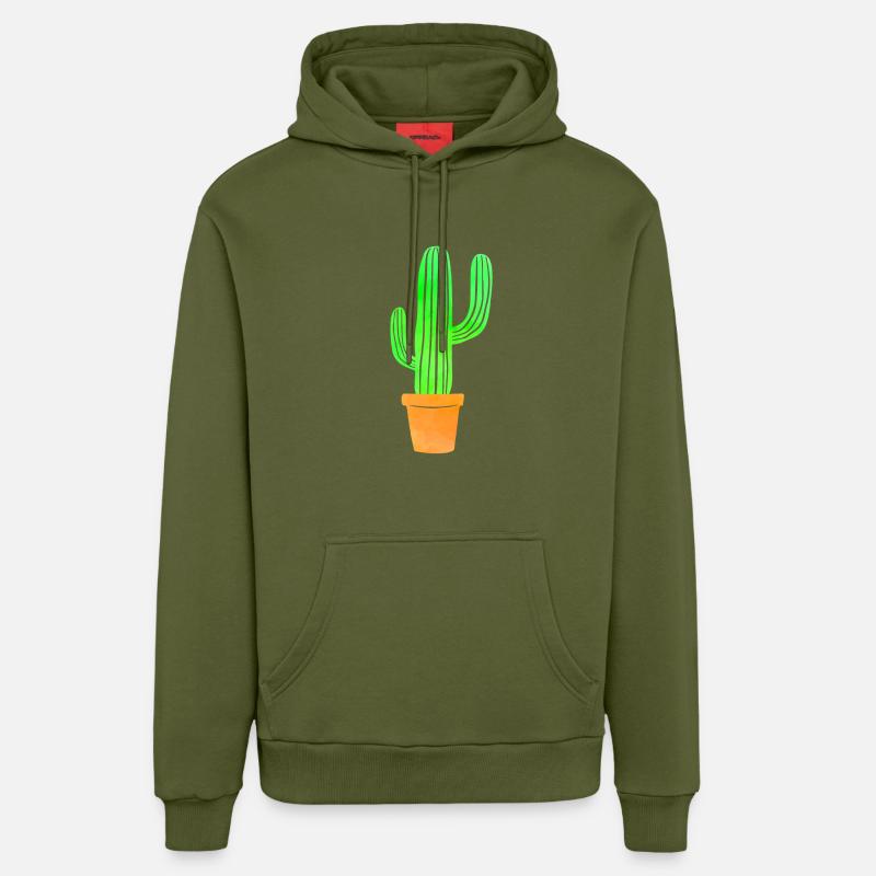 Aquarelle Art Cactus - Sweat à capuche bio décontracté fabriqué en UE - MOSS GREEN