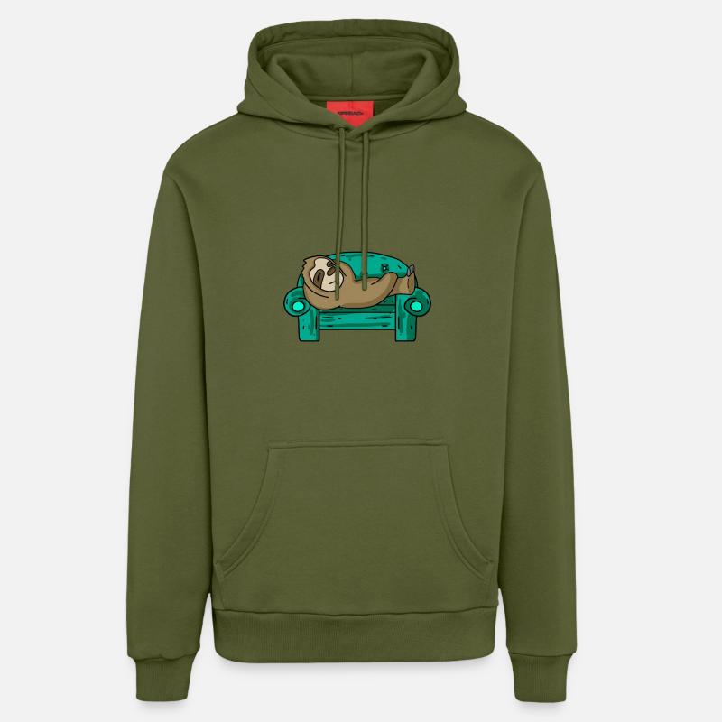 Faultier lustig auf Sofa Geschenk - Organic Relaxed Hoodie Made in EU - MOSS GREEN