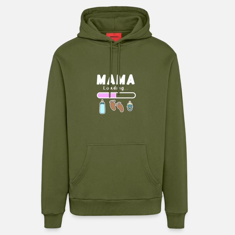 werdende Mutter - Mama wird geladen - Organic Relaxed Hoodie Made in EU - MOSS GREEN