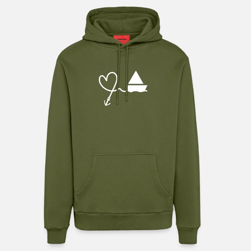 Bateau d’ancre de cœur - Sweat à capuche bio décontracté fabriqué en UE - MOSS GREEN