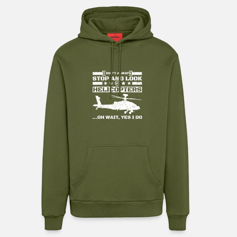 Arrêtez-vous et regardez les hélicoptères - Sweat à capuche bio décontracté fabriqué en UE - MOSS GREEN