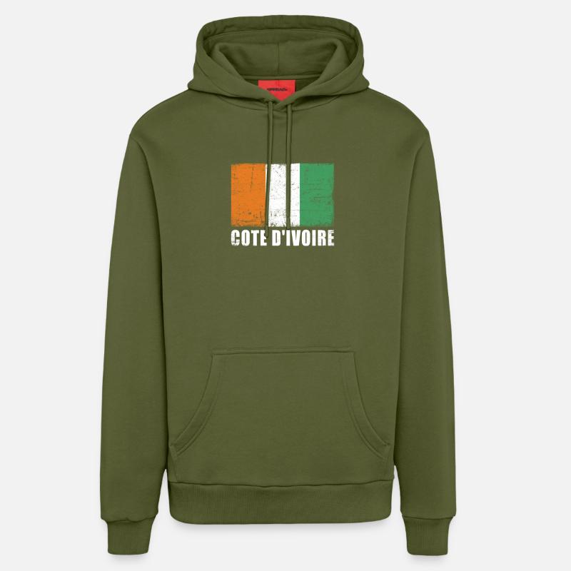 Drapeau de la Côte d’Ivoire - Sweat à capuche bio décontracté fabriqué en UE - MOSS GREEN