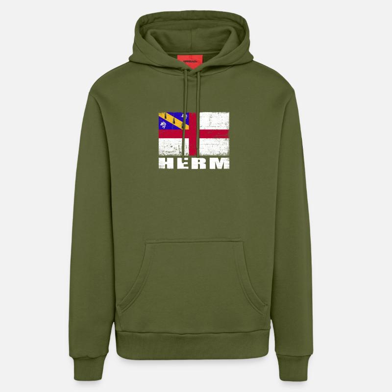Drapeau Herm Grunge Drapeau Herm - Sweat à capuche bio décontracté fabriqué en UE - MOSS GREEN