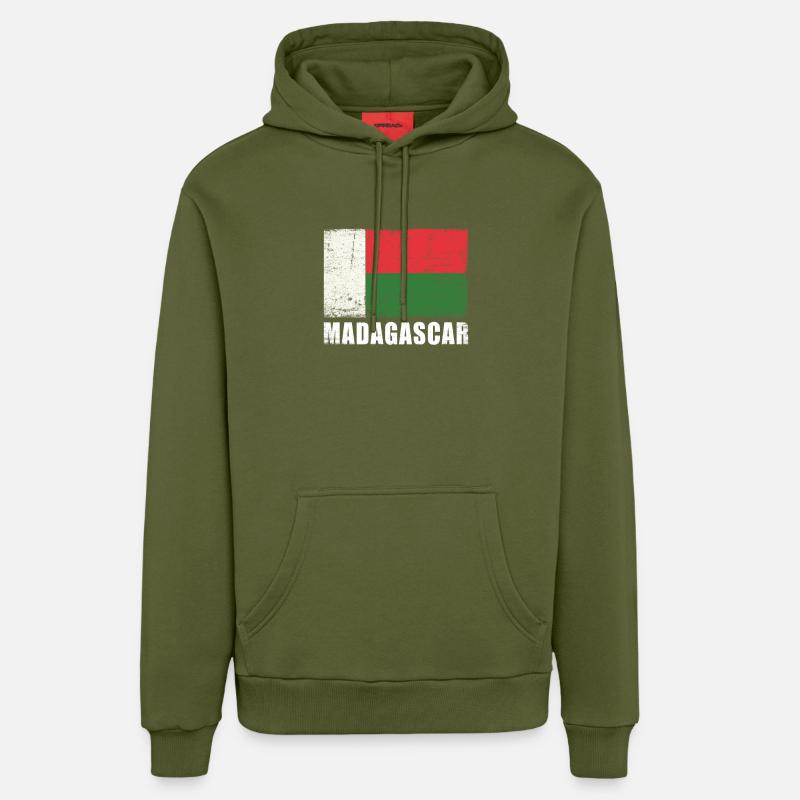 Madagascar Flag Grunge Madagascar Flag - Sweat à capuche bio décontracté fabriqué en UE - MOSS GREEN