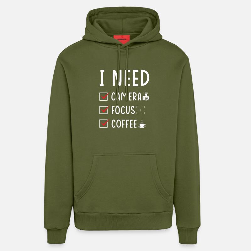 Photographe Camera Focus Coffee - Sweat à capuche bio décontracté fabriqué en UE - MOSS GREEN
