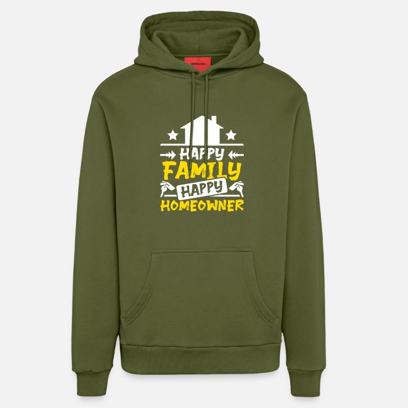 Famille heureuse propriétaire heureuse - Sweat à capuche bio décontracté fabriqué en UE - MOSS GREEN
