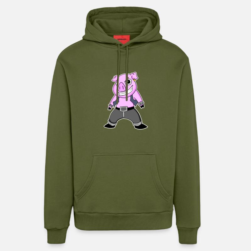 Cochon Cool - Sweat à capuche bio décontracté fabriqué en UE - MOSS GREEN