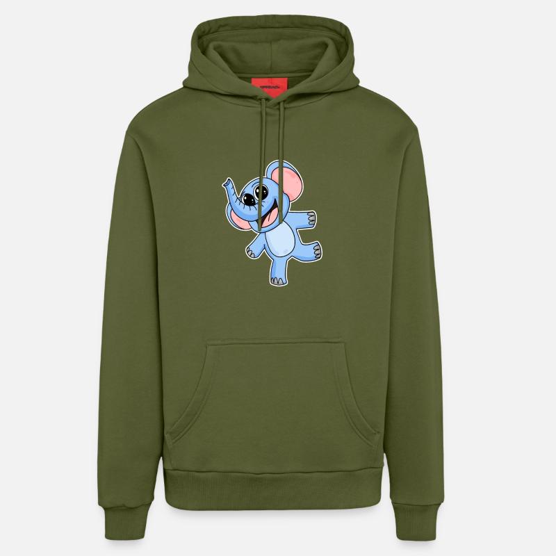 Éléphant - Sweat à capuche bio décontracté fabriqué en UE - MOSS GREEN