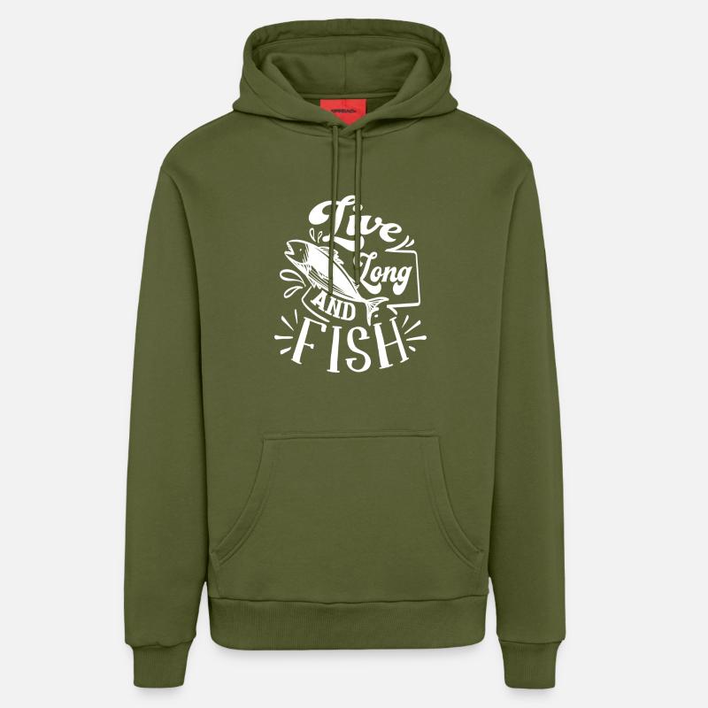 Vivre longtemps et pêcher - Sweat à capuche bio décontracté fabriqué en UE - MOSS GREEN
