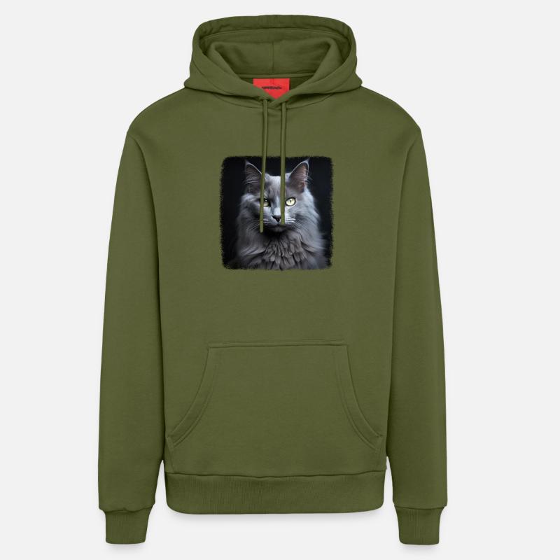 Chaton Nebelung Chat Nebelung - Sweat à capuche bio décontracté fabriqué en UE - MOSS GREEN
