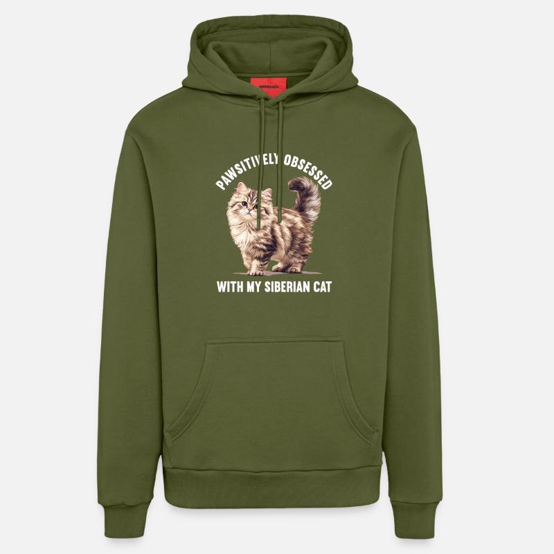 Chat Sibérien Sibirische Katze - Sweat à capuche bio décontracté fabriqué en UE - MOSS GREEN