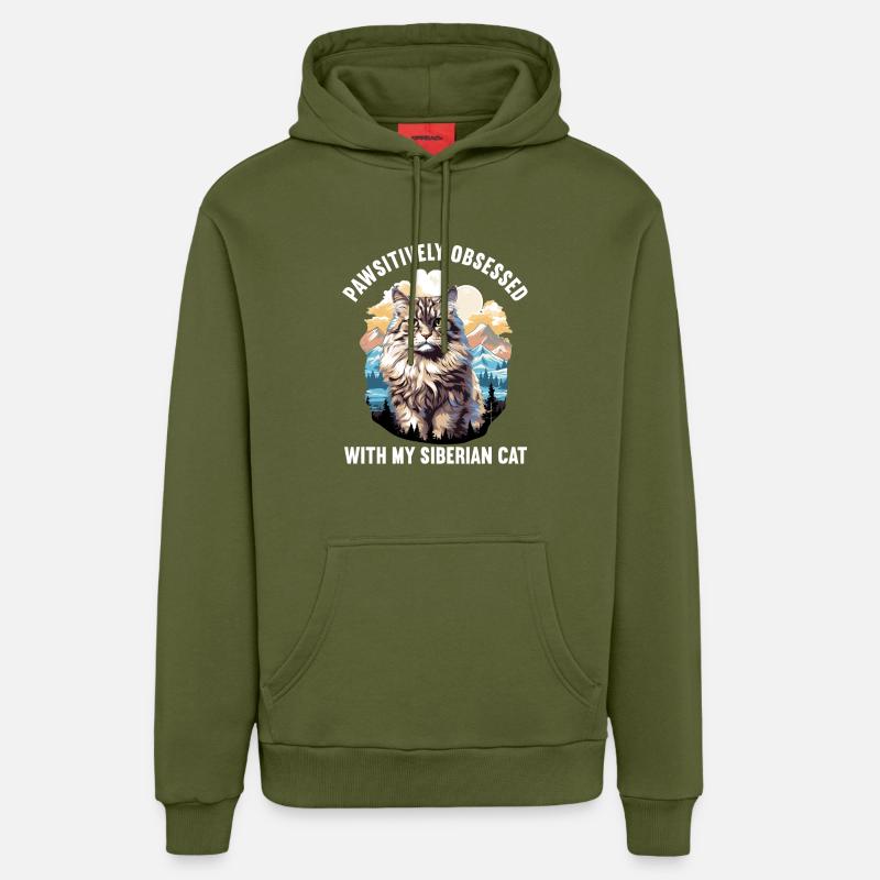 Chat Sibérien Sibirische Katze - Sweat à capuche bio décontracté fabriqué en UE - MOSS GREEN