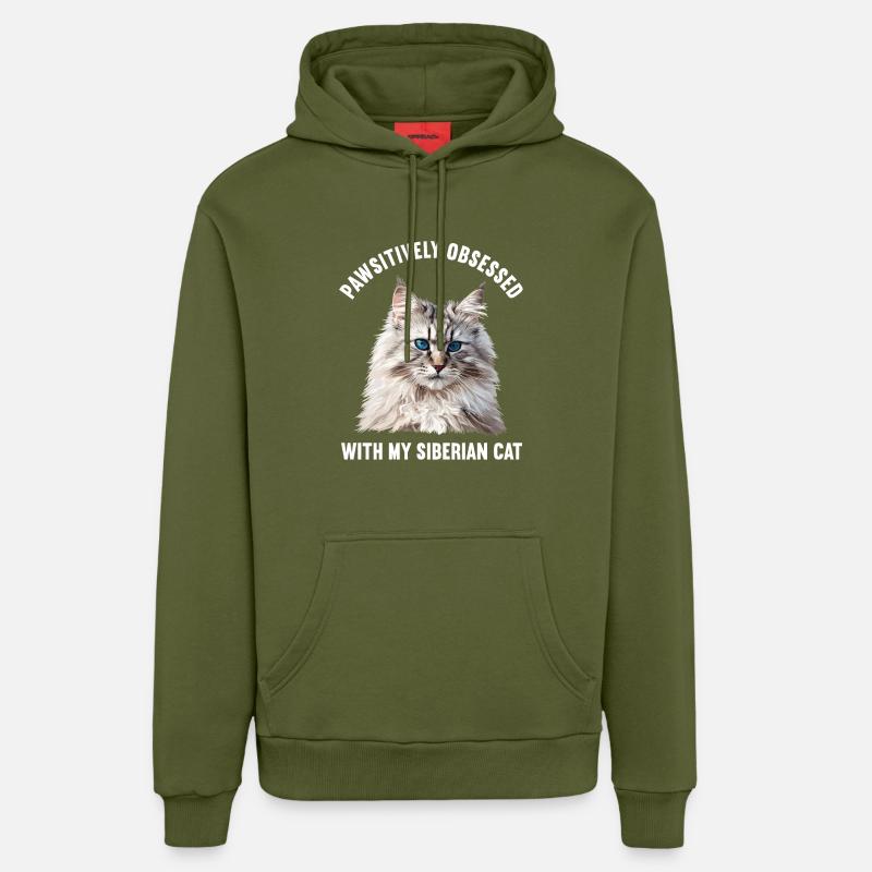 Chat Sibérien Sibirische Katze - Sweat à capuche bio décontracté fabriqué en UE - MOSS GREEN