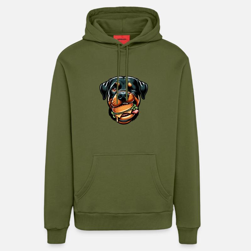 Rottweiler avec hamburger cheeseburger - Sweat à capuche bio décontracté fabriqué en UE - MOSS GREEN