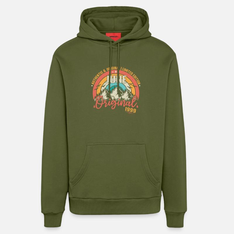 Juni 1999 Juni Jubiläum 1999 Juni Original - Organic Relaxed Hoodie Made in EU - MOSS GREEN