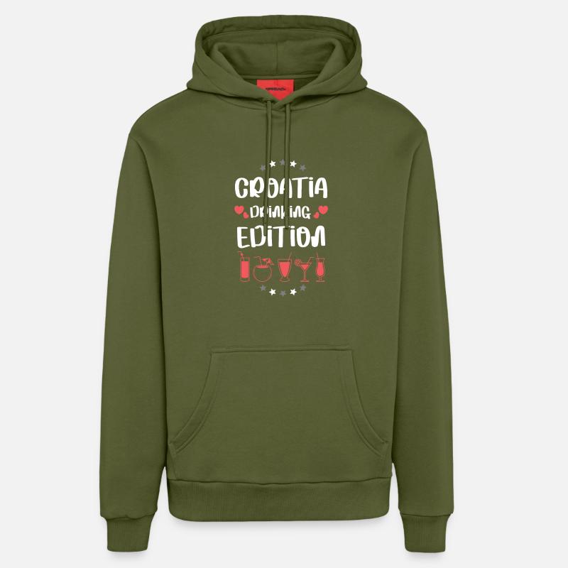 Croatia Drinking Team - Sweat à capuche bio décontracté fabriqué en UE - MOSS GREEN
