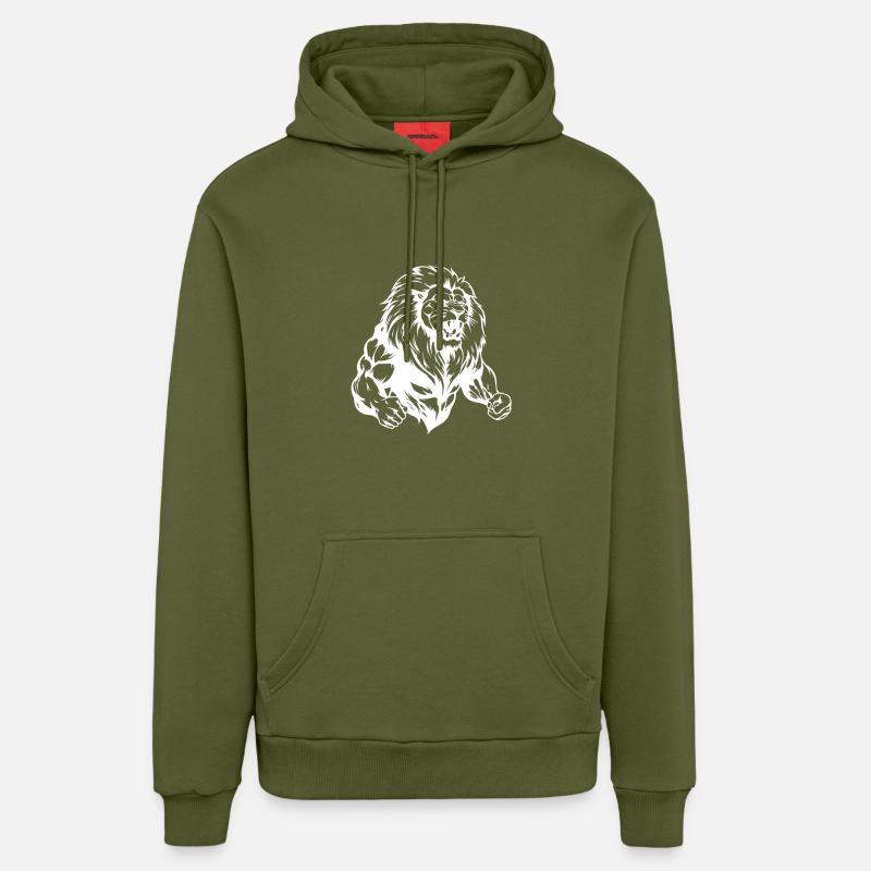 Musculation Muscles Lion - Sweat à capuche bio décontracté fabriqué en UE - MOSS GREEN