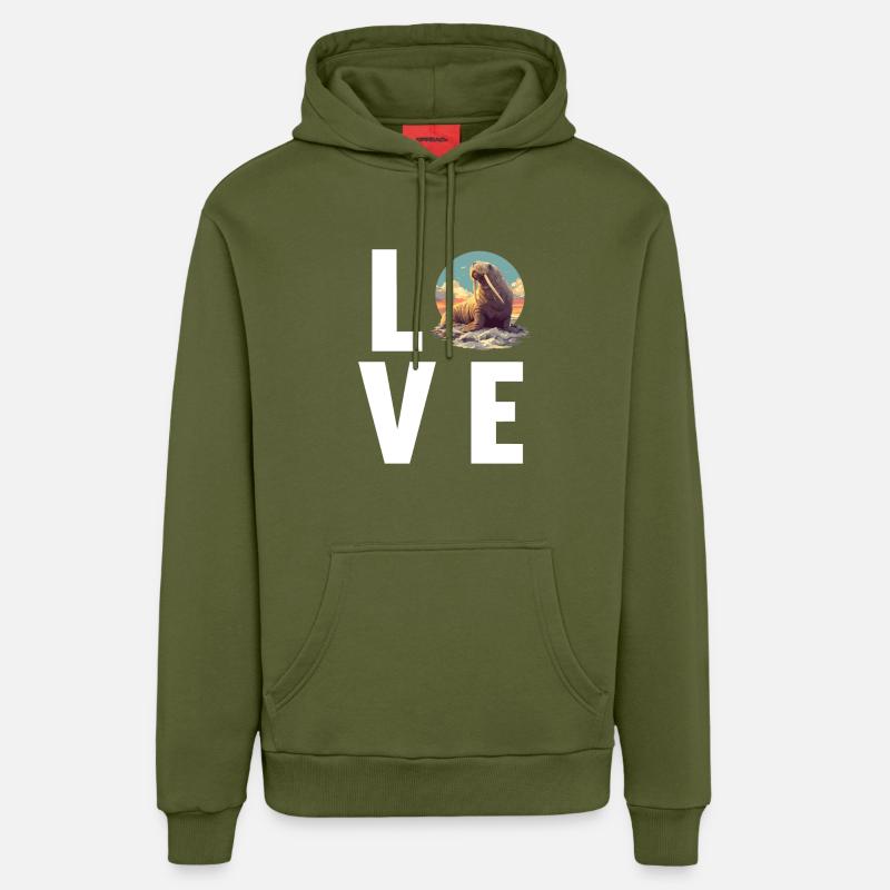 Morse Walrosse Walross - Sweat à capuche bio décontracté fabriqué en UE - MOSS GREEN