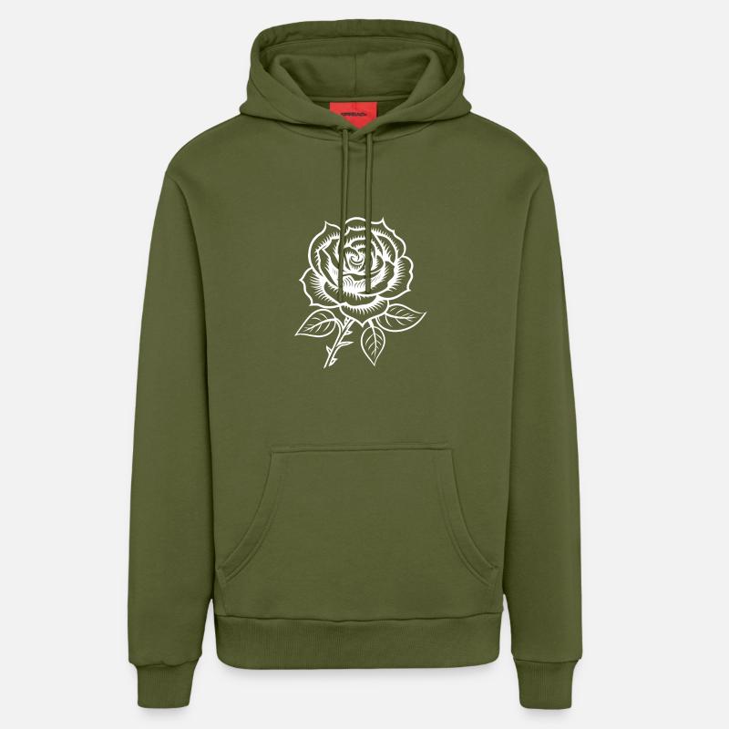 Fleur de rose - Sweat à capuche bio décontracté fabriqué en UE - MOSS GREEN