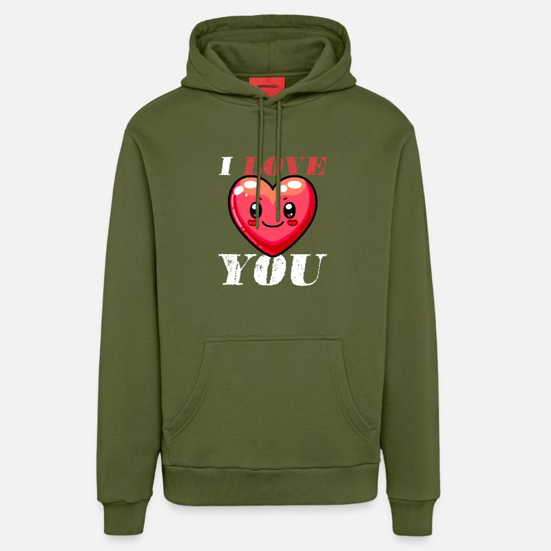 Je t’aime coeur mignon - Sweat à capuche bio décontracté fabriqué en UE - MOSS GREEN