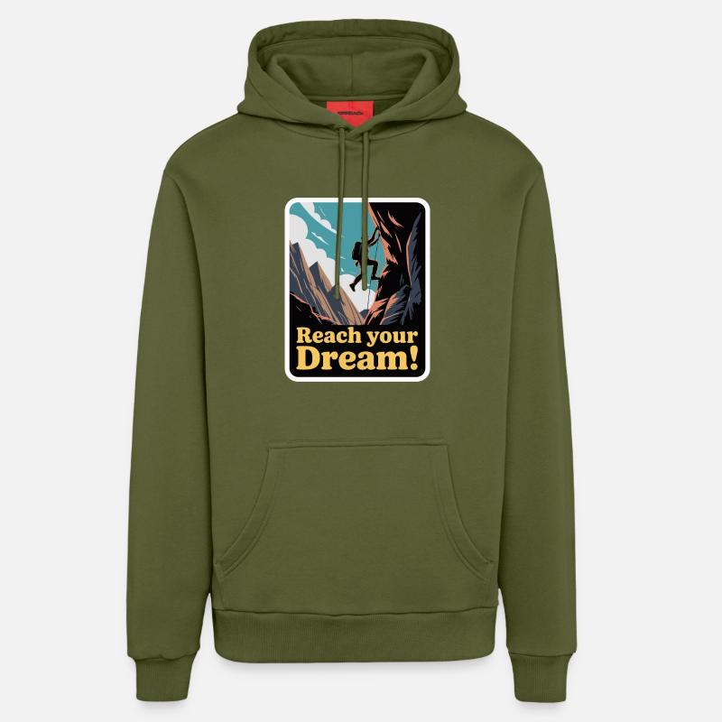 GRIMPER, ATTEIGNEZ VOTRE RÊVE - Sweat à capuche bio décontracté fabriqué en UE - MOSS GREEN