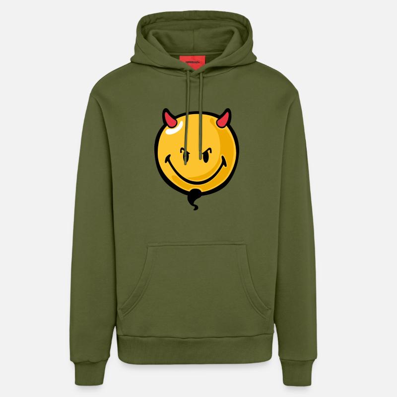 Smiley devil - Sweat à capuche bio décontracté fabriqué en UE - MOSS GREEN