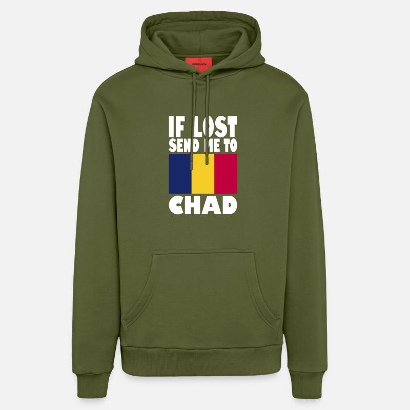 Drapeau du Tchad - Sweat à capuche bio décontracté fabriqué en UE - MOSS GREEN