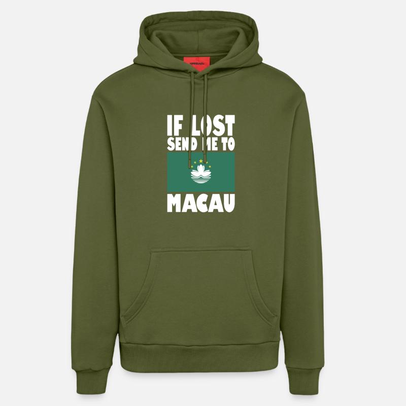 Drapeau de Macao - Sweat à capuche bio décontracté fabriqué en UE - MOSS GREEN