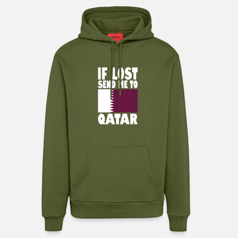 Slogan du drapeau du Qatar - Sweat à capuche bio décontracté fabriqué en UE - MOSS GREEN