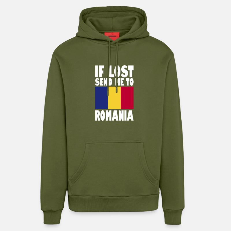 Slogan du drapeau roumain - Sweat à capuche bio décontracté fabriqué en UE - MOSS GREEN