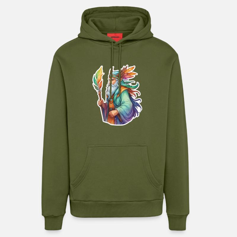 Aquarelles de druide - Sweat à capuche bio décontracté fabriqué en UE - MOSS GREEN