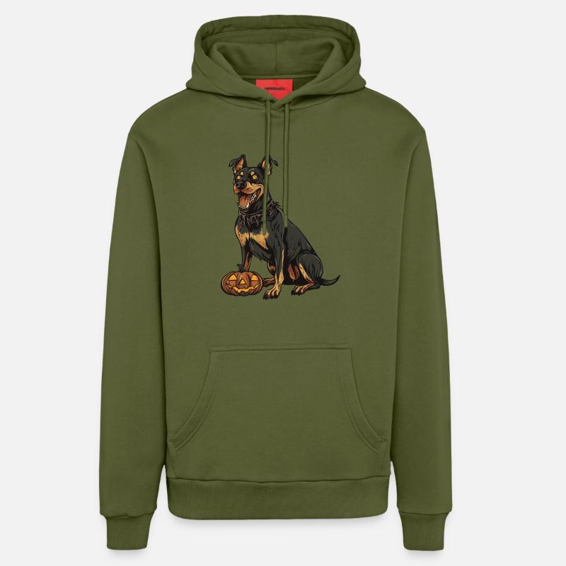 Doberman Chien Halloween Zombie - Sweat à capuche bio décontracté fabriqué en UE - MOSS GREEN