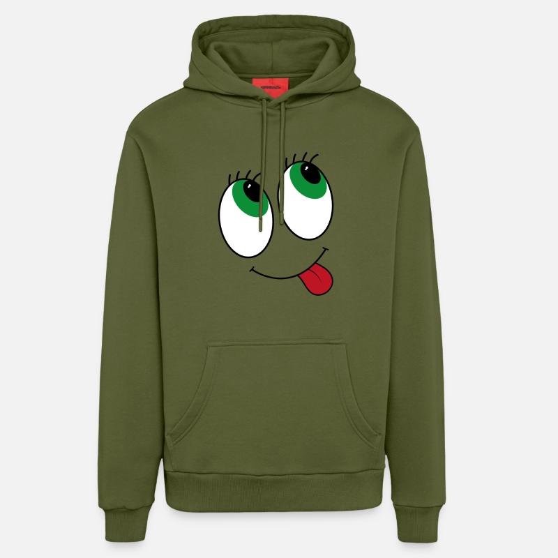 Yeux de style bande dessinée - Sweat à capuche bio décontracté fabriqué en UE - MOSS GREEN