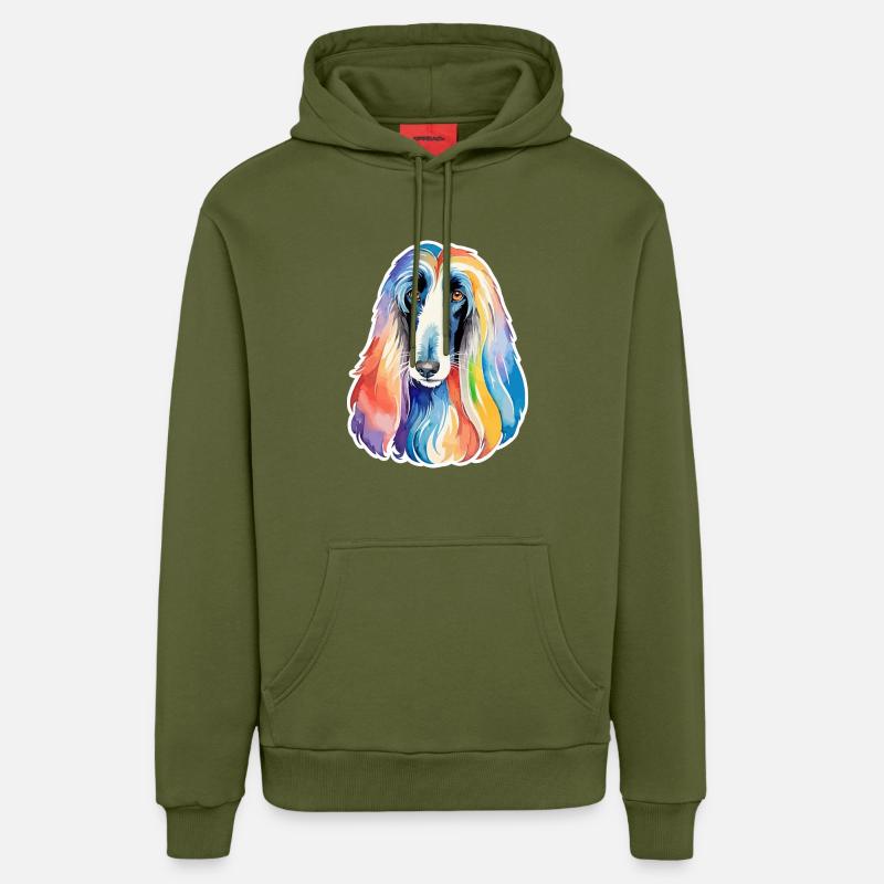 Lévrier afghan aquarelle - Sweat à capuche bio décontracté fabriqué en UE - MOSS GREEN