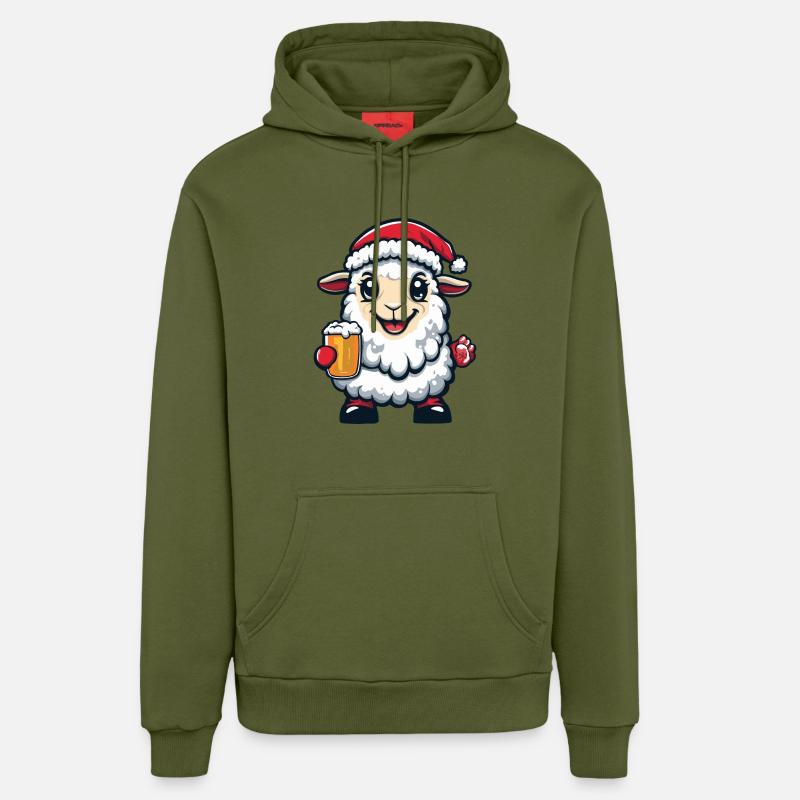 Mouton Bière de Noël Drôle - Sweat à capuche bio décontracté fabriqué en UE - MOSS GREEN